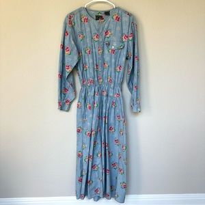 Lizwear Liz Claiborne Vintage Cottagecore Floral Maxi Dress Pockets M